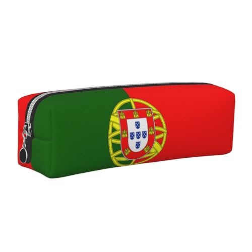 EWQrtyy Federmäppchen aus Leder mit portugiesischer Flagge, Reißverschluss, Zubehörhalter, Schreibwaren-Tasche, Geschenk für den Schulanfang, silber, Einheitsgröße, Kosmetiktasche von EWQrtyy