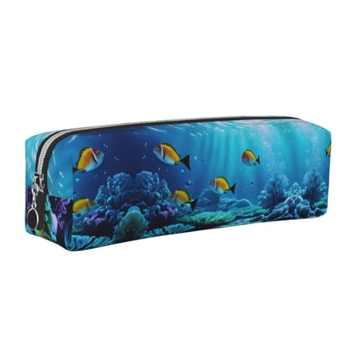 EWQrtyy Federmäppchen aus Leder mit ruhiger Unterwasserlandschaft, mit Reißverschluss, Zubehörhalter, Schreibwarentasche, Geschenk für den Schulanfang, silber, Einheitsgröße, Kosmetiktasche von EWQrtyy