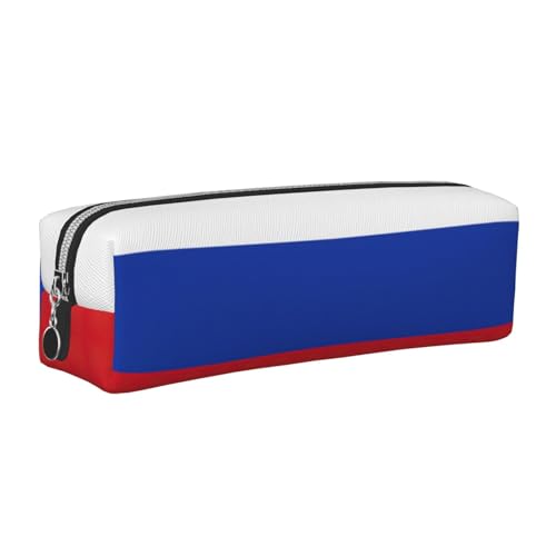 EWQrtyy Federmäppchen aus Leder mit russischer Flagge, Reißverschluss, Zubehörhalter, Schreibwaren-Tasche, Geschenk zum Schulanfang, silber, Einheitsgröße, Kosmetiktasche von EWQrtyy