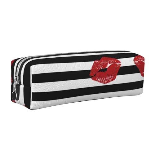 EWQrtyy Federmäppchen aus Leder mit schwarzen und weißen Streifen, mit Reißverschluss, Zubehörhalter, Schreibwaren-Tasche, Geschenk für den Schulanfang, silber, Einheitsgröße, Kosmetiktasche von EWQrtyy