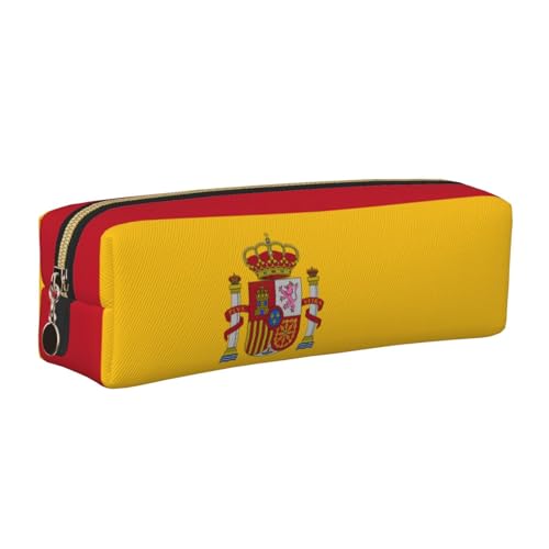 EWQrtyy Federmäppchen aus Leder mit spanischer Flagge, Reißverschluss, Zubehörhalter, Schreibwaren-Tasche, Geschenk zum Schulanfang, gold, Einheitsgröße, Kosmetiktasche von EWQrtyy