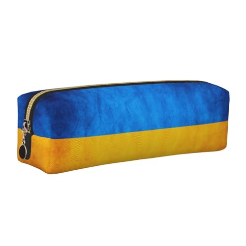 EWQrtyy Federmäppchen aus Leder mit ukrainischer Flagge, Reißverschluss, Zubehörhalter, Schreibwaren-Tasche, Geschenk zum Schulanfang, gold, Einheitsgröße, Kosmetiktasche von EWQrtyy