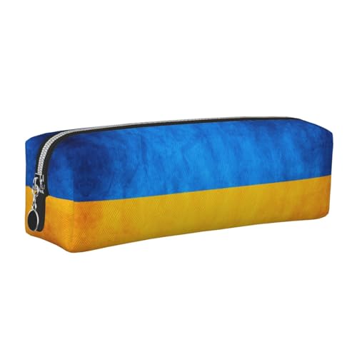 EWQrtyy Federmäppchen aus Leder mit ukrainischer Flagge, Reißverschluss, Zubehörhalter, Schreibwaren-Tasche, Geschenk zum Schulanfang, silber, Einheitsgröße, Kosmetiktasche von EWQrtyy