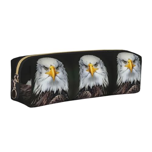 EWQrtyy Federmäppchen aus Leder mit weißem Kopf und Adler-Druck, Reißverschluss-Tasche, Zubehörhalter, Schreibwaren-Tasche, Geschenk für den Schulanfang, gold, Einheitsgröße, Kosmetiktasche von EWQrtyy