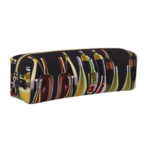 EWQrtyy Federmäppchen für Cocktailgläser und Weinflaschen, aus Leder, mit Reißverschluss, Zubehörhalter, Schreibwaren-Tasche, Geschenk für den Schulanfang, gold, Einheitsgröße, Kosmetiktasche von EWQrtyy