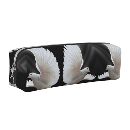 EWQrtyy Federmäppchen mit Aufdruck "Flying Dove", Leder, mit Reißverschluss, Zubehörhalter, Schreibwarentasche, Geschenk für den Schulanfang, silber, Einheitsgröße, Kosmetiktasche von EWQrtyy