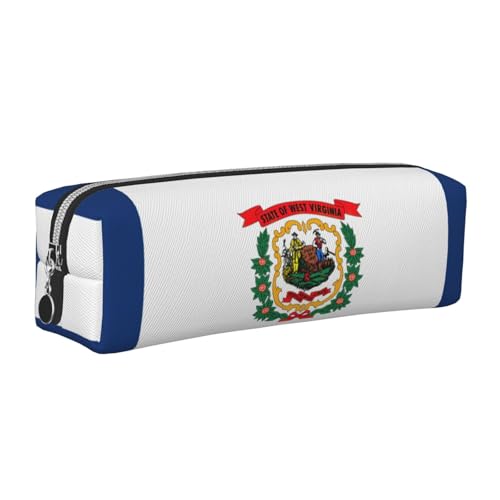 EWQrtyy Federmäppchen mit Bundesstaatsflagge West Virginia, aus Leder, mit Reißverschluss, Zubehörhalter, Schreibwarentasche, Geschenk zum Schulanfang, silber, Einheitsgröße, Kosmetiktasche von EWQrtyy