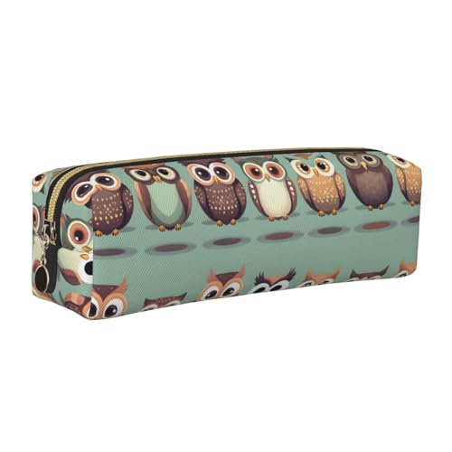 EWQrtyy Federmäppchen mit Cartoon-Eulen-Motiv, Leder, mit Reißverschluss, Zubehörhalter, Schreibwaren-Tasche, Geschenk zum Schulanfang, gold, Einheitsgröße, Kosmetiktasche von EWQrtyy