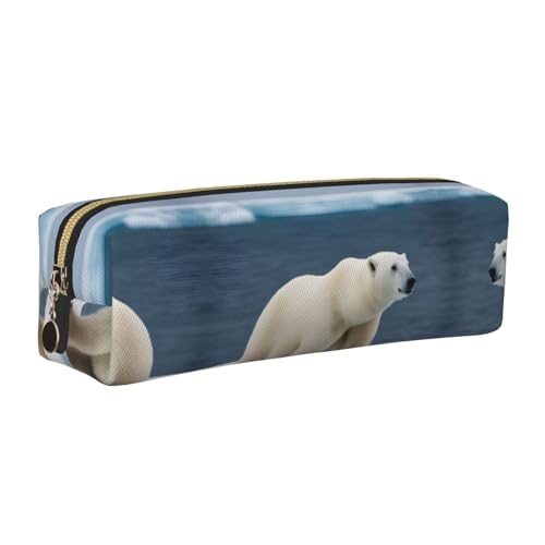 EWQrtyy Federmäppchen mit Eisbär-Aufdruck, Leder-Federmäppchen, Reißverschluss-Tasche, Zubehörhalter, Schreibwarentasche, Geschenk zum Schulanfang, gold, Einheitsgröße, Kosmetiktasche von EWQrtyy