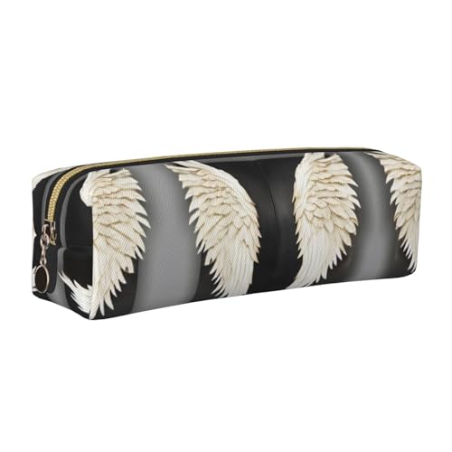 EWQrtyy Federmäppchen mit Engelfeder-Motiv, Leder, mit Reißverschluss, Zubehörhalter, Schreibwaren-Tasche, Geschenk zum Schulanfang, gold, Einheitsgröße, Kosmetiktasche von EWQrtyy