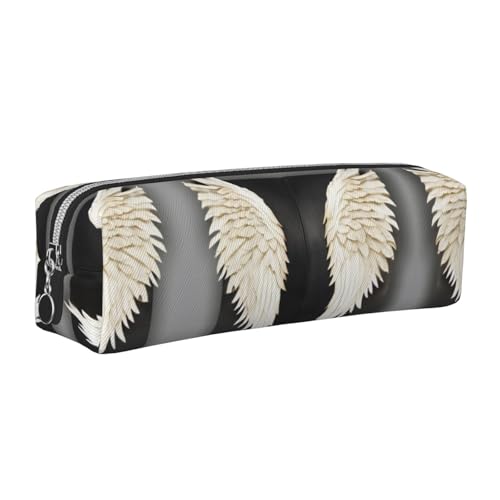 EWQrtyy Federmäppchen mit Engelfeder-Motiv, Leder, mit Reißverschluss, Zubehörhalter, Schreibwaren-Tasche, Geschenk zum Schulanfang, silber, Einheitsgröße, Kosmetiktasche von EWQrtyy