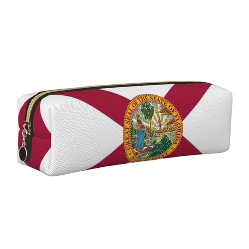 EWQrtyy Federmäppchen mit Florida-Flagge, Leder, mit Reißverschluss, Zubehörhalter, Schreibwaren-Tasche, Geschenk zum Schulanfang, gold, Einheitsgröße, Kosmetiktasche von EWQrtyy