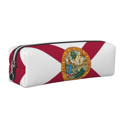 EWQrtyy Federmäppchen mit Florida-Flagge, Leder, mit Reißverschluss, Zubehörhalter, Schreibwaren-Tasche, Geschenk zum Schulanfang, silber, Einheitsgröße, Kosmetiktasche von EWQrtyy