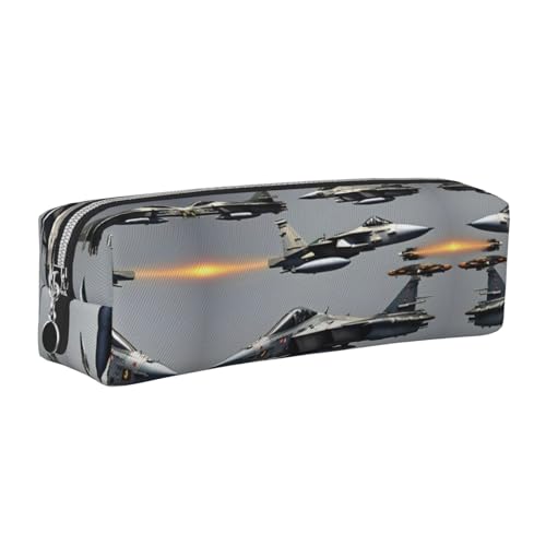 EWQrtyy Federmäppchen mit Flugzeug-Jets-Motiv, aus Leder, mit Reißverschluss, Zubehörhalter, Schreibwaren-Tasche, Geschenk für den Schulanfang, silber, Einheitsgröße, Kosmetiktasche von EWQrtyy