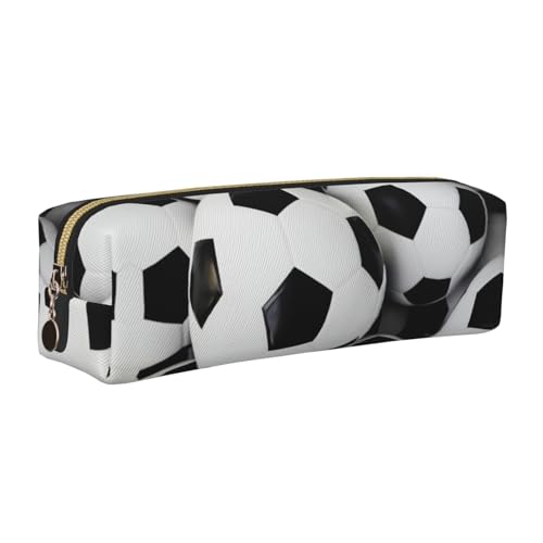 EWQrtyy Federmäppchen mit Fußball-Druck, Leder-Federmäppchen, Reißverschlusstasche, Zubehörhalter, Schreibwaren-Tasche, Geschenk für den Schulanfang, gold, Einheitsgröße, Kosmetiktasche von EWQrtyy