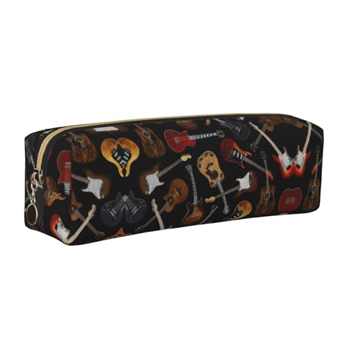 EWQrtyy Federmäppchen mit Gitarren-Aufdruck, Leder-Federmäppchen, Reißverschlusstasche, Zubehörhalter, Schreibwaren-Tasche, Geschenk für den Schulanfang, gold, Einheitsgröße, Kosmetiktasche von EWQrtyy