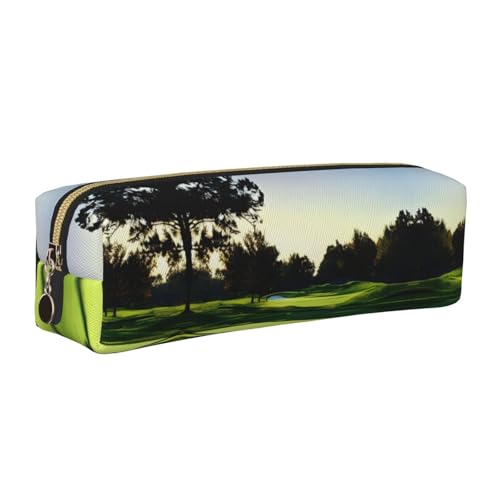 EWQrtyy Federmäppchen mit Golfplatz-Druck, Leder, Reißverschlusstasche, Zubehörhalter, Schreibwarentasche, Geschenk für den Schulanfang, gold, Einheitsgröße, Kosmetiktasche von EWQrtyy
