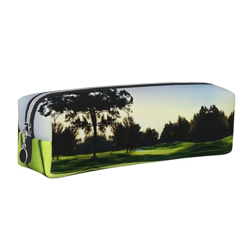 EWQrtyy Federmäppchen mit Golfplatz-Druck, Leder, Reißverschlusstasche, Zubehörhalter, Schreibwarentasche, Geschenk für den Schulanfang, silber, Einheitsgröße, Kosmetiktasche von EWQrtyy