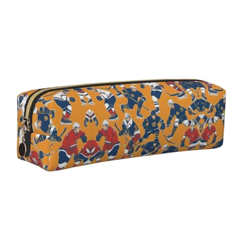 EWQrtyy Federmäppchen mit Hockey-Druck, Leder, Reißverschlusstasche, Zubehörhalter, Schreibwarentasche, Geschenk für den Schulanfang, gold, Einheitsgröße, Kosmetiktasche von EWQrtyy