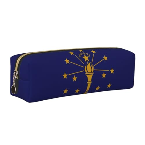 EWQrtyy Federmäppchen mit Indiana-Flagge, Leder, mit Reißverschluss, Zubehörhalter, Schreibwaren-Tasche, Geschenk für den Schulanfang, gold, Einheitsgröße, Kosmetiktasche von EWQrtyy