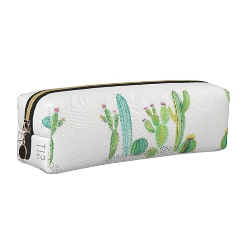 EWQrtyy Federmäppchen mit Kaktusdruck, Leder, mit Reißverschluss, Zubehörhalter, Schreibwaren-Tasche, Geschenk für den Schulanfang, gold, Einheitsgröße, Kosmetiktasche von EWQrtyy