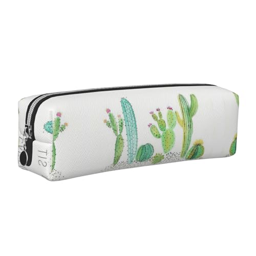 EWQrtyy Federmäppchen mit Kaktusdruck, Leder, mit Reißverschluss, Zubehörhalter, Schreibwaren-Tasche, Geschenk für den Schulanfang, silber, Einheitsgröße, Kosmetiktasche von EWQrtyy