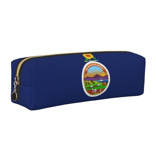 EWQrtyy Federmäppchen mit Kansas Staatsflagge, Leder, mit Reißverschluss, Zubehörhalter, Schreibwarentasche, Geschenk für den Schulanfang, gold, Einheitsgröße, Kosmetiktasche von EWQrtyy