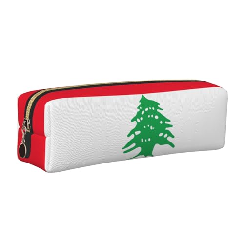 EWQrtyy Federmäppchen mit Libanon-Flagge, Leder, mit Reißverschluss, Zubehörhalter, Schreibwaren-Tasche, Geschenk zum Schulanfang, gold, Einheitsgröße, Kosmetiktasche von EWQrtyy