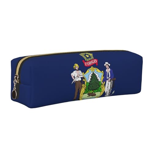 EWQrtyy Federmäppchen mit Maine State Flagge, Leder, mit Reißverschluss, Zubehörhalter, Schreibwaren-Tasche, Geschenk für den Schulanfang, gold, Einheitsgröße, Kosmetiktasche von EWQrtyy