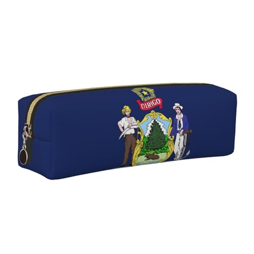 EWQrtyy Federmäppchen mit Maine State Flagge, Leder, mit Reißverschluss, Zubehörhalter, Schreibwaren-Tasche, Geschenk für den Schulanfang, gold, Einheitsgröße, Kosmetiktasche von EWQrtyy