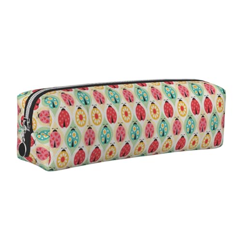 EWQrtyy Federmäppchen mit Marienkäfer-Motiv, aus Leder, mit Reißverschluss, Zubehörhalter, Schreibwaren-Tasche, Geschenk für den Schulanfang, silber, Einheitsgröße, Kosmetiktasche von EWQrtyy