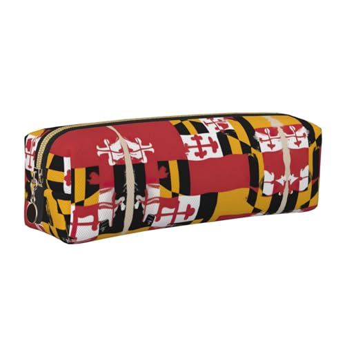 EWQrtyy Federmäppchen mit Maryland-Flaggen-Druck, Leder, Reißverschlusstasche, Zubehörhalter, Schreibwaren-Tasche, Geschenk für den Schulanfang, gold, Einheitsgröße, Kosmetiktasche von EWQrtyy
