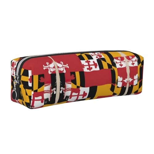 EWQrtyy Federmäppchen mit Maryland-Flaggen-Druck, Leder, Reißverschlusstasche, Zubehörhalter, Schreibwaren-Tasche, Geschenk für den Schulanfang, silber, Einheitsgröße, Kosmetiktasche von EWQrtyy