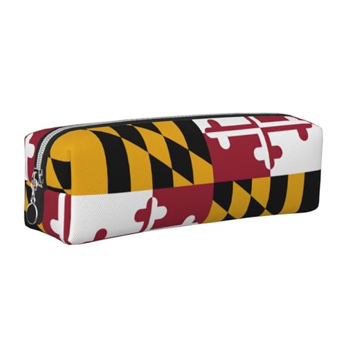 EWQrtyy Federmäppchen mit Maryland-Staatsflagge, Leder, mit Reißverschluss, Zubehörhalter, Schreibwaren-Tasche, Geschenk zum Schulanfang, silber, Einheitsgröße, Kosmetiktasche von EWQrtyy