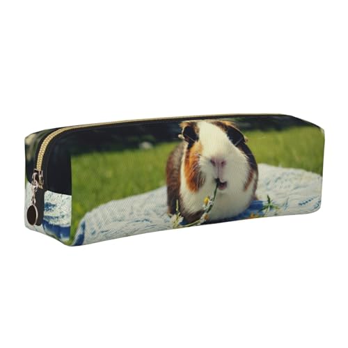 EWQrtyy Federmäppchen mit Meerschweinchen-Motiv, aus Leder, mit Reißverschluss, Zubehörhalter, Schreibwaren-Tasche, Geschenk zum Schulanfang, gold, Einheitsgröße, Kosmetiktasche von EWQrtyy