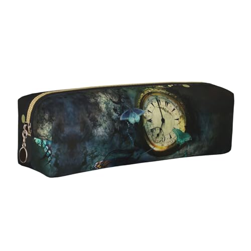 EWQrtyy Federmäppchen mit Schmetterlingsuhren, Leder, mit Reißverschluss, Zubehörhalter, Schreibwaren-Tasche, Geschenk für den Schulanfang, gold, Einheitsgröße, Kosmetiktasche von EWQrtyy