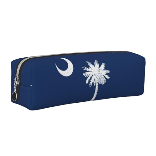 EWQrtyy Federmäppchen mit South Carolina-Flagge, Leder, mit Reißverschluss, Zubehörhalter, Schreibwaren-Tasche, Geschenk für den Schulanfang, silber, Einheitsgröße, Kosmetiktasche von EWQrtyy