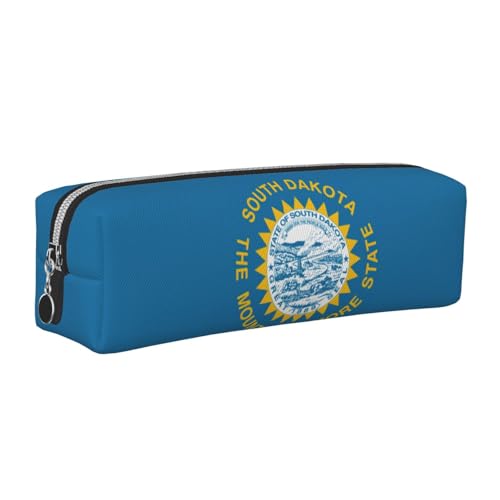 EWQrtyy Federmäppchen mit Süddakota-Flaggen-Druck, Leder, Reißverschlusstasche, Zubehörhalter, Schreibwarentasche, Geschenk für den Schulanfang, silber, Einheitsgröße, Kosmetiktasche von EWQrtyy