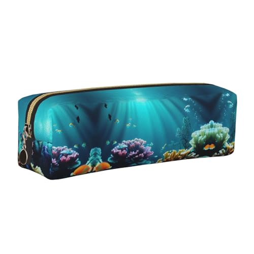 EWQrtyy Federmäppchen mit Unterwasserlandschaft, Leder, mit Reißverschluss, Zubehörhalter, Schreibwarentasche, Geschenk für den Schulanfang, gold, Einheitsgröße, Kosmetiktasche von EWQrtyy