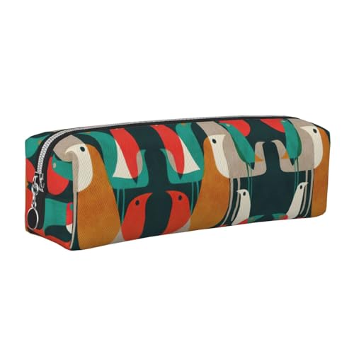 EWQrtyy Federmäppchen mit Vogelmotiv, Leder, mit Reißverschluss, Zubehörhalter, Schreibwaren-Tasche, Geschenk für den Schulanfang, silber, Einheitsgröße, Kosmetiktasche von EWQrtyy