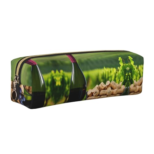 EWQrtyy Federmäppchen mit Weinflaschenkorken und Traubendruck, aus Leder, mit Reißverschluss, Zubehörhalter, Schreibwarentasche, Geschenk zum Schulanfang, gold, Einheitsgröße, Kosmetiktasche von EWQrtyy