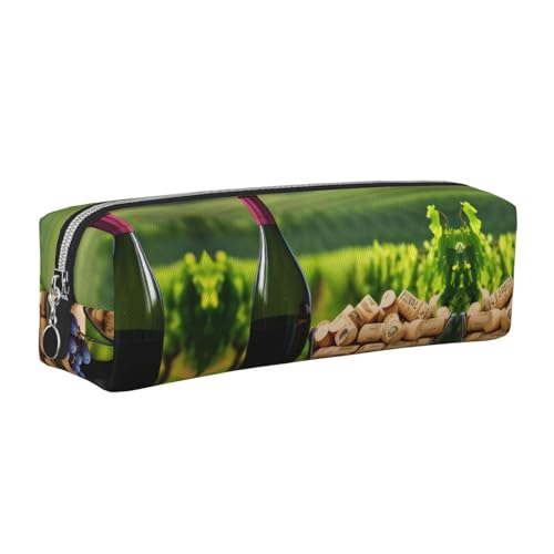 EWQrtyy Federmäppchen mit Weinflaschenkorken und Traubendruck, aus Leder, mit Reißverschluss, Zubehörhalter, Schreibwarentasche, Geschenk zum Schulanfang, silber, Einheitsgröße, Kosmetiktasche von EWQrtyy