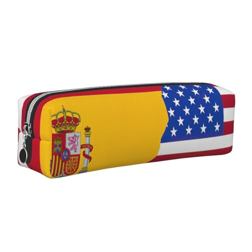 EWQrtyy Federmäppchen mit amerikanischer Spanien-Flagge, Leder, mit Reißverschluss, Zubehörhalter, Schreibwaren-Tasche, Geschenk für den Schulanfang, silber, Einheitsgröße, Kosmetiktasche von EWQrtyy