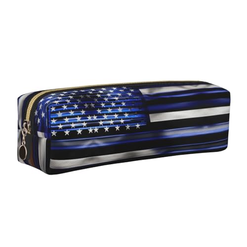 EWQrtyy Federmäppchen mit amerikanischer blauer Flagge, Leder, mit Reißverschluss, Zubehörhalter, Schreibwarentasche, Geschenk für den Schulanfang, gold, Einheitsgröße, Kosmetiktasche von EWQrtyy