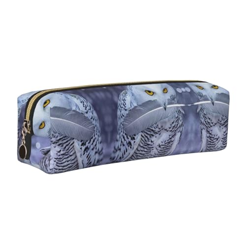 EWQrtyy Federmäppchen mit arktischem Eulen-Motiv, Leder, mit Reißverschluss, Zubehörhalter, Schreibwaren-Tasche, Geschenk für den Schulanfang, gold, Einheitsgröße, Kosmetiktasche von EWQrtyy