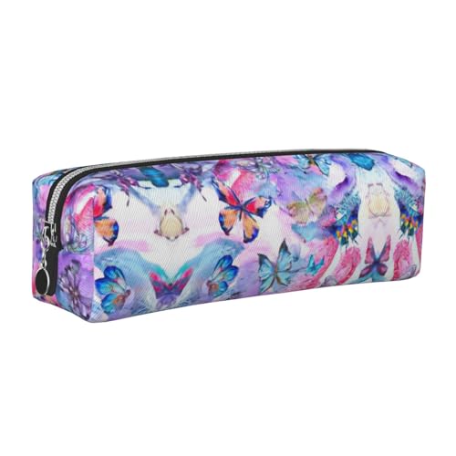 EWQrtyy Federmäppchen mit buntem Schmetterlings-Aufdruck, Leder-Federmäppchen, Reißverschluss-Tasche, Zubehörhalter, Schreibwaren-Tasche, Geschenk für den Schulanfang, silber, Einheitsgröße von EWQrtyy