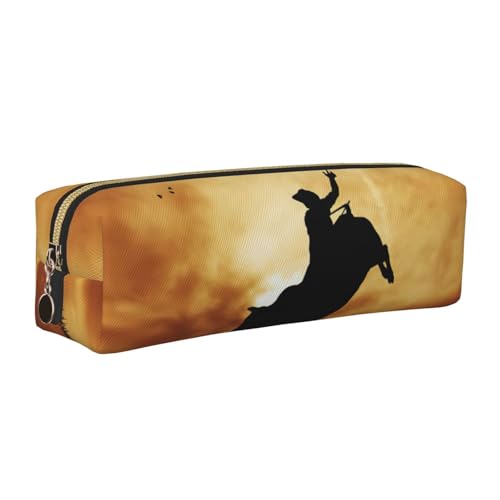 EWQrtyy Federmäppchen mit coolem Stier-Motiv, Leder, mit Reißverschluss, Zubehörhalter, Schreibwaren-Tasche, Geschenk für den Schulanfang, gold, Einheitsgröße, Kosmetiktasche von EWQrtyy