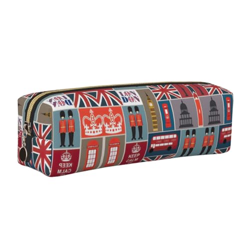 EWQrtyy Federmäppchen mit englischen Symbolen, Leder, mit Reißverschluss, Zubehörhalter, Schreibwaren-Tasche, Geschenk für den Schulanfang, gold, Einheitsgröße, Kosmetiktasche von EWQrtyy