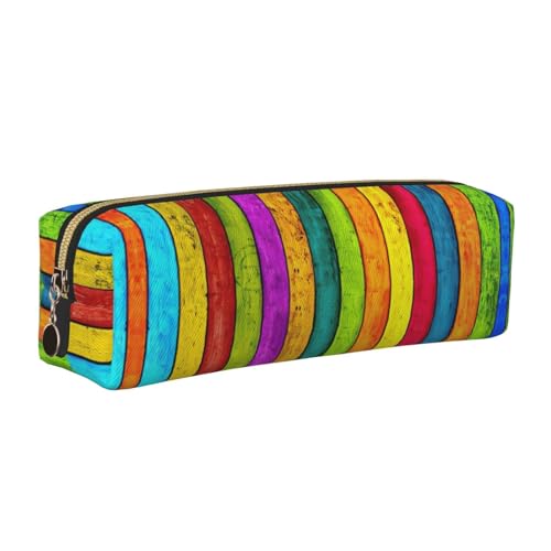 EWQrtyy Federmäppchen mit farbigem Holztafel, bedrucktes Leder-Federmäppchen, Reißverschlusstasche, Zubehörhalter, Schreibwarentasche, Geschenk zum Schulanfang, gold, Einheitsgröße, Kosmetiktasche von EWQrtyy