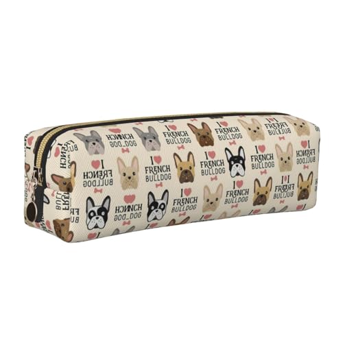 EWQrtyy Federmäppchen mit französischem Hundemotiv, aus Leder, mit Reißverschluss, Zubehörhalter, Schreibwaren-Tasche, Geschenk zum Schulanfang, gold, Einheitsgröße, Kosmetiktasche von EWQrtyy